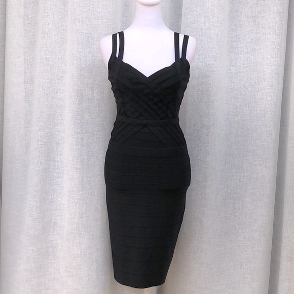 Herve Leger Dresses & Skirts - Herve Leger black stripped bodycon midi dress